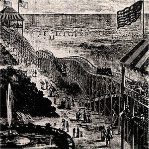 The Switchback railway, the first coaster built in 1884 on Coney Island