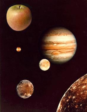 Jupiter, moons and apple