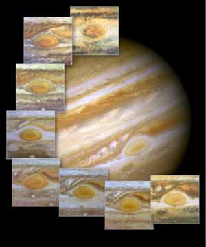 The red spot on the surface of Jupiter is a storm that has been raging for more than 300 years. <br><font size=-1>Composite image courtesy of <a href="http://www.nasa.gov">NASA</a></font>
