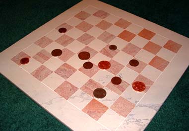chessboard with coins