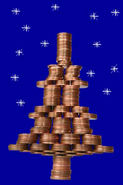 Christmas tree made from coins