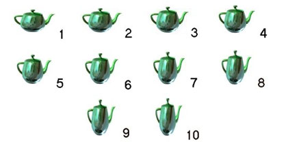 A teapot changes shape through keyframing