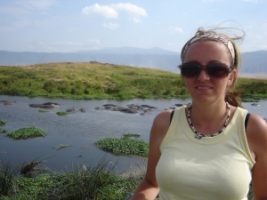 Emily on safari in Tanzania.