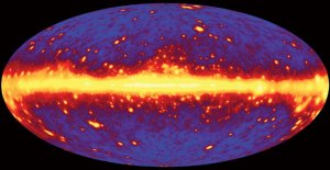 A simulated image of a gamma ray universe, as it will be seen by GLAST.