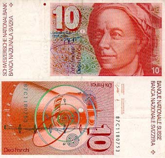 A Swiss banknote honouring Euler. 