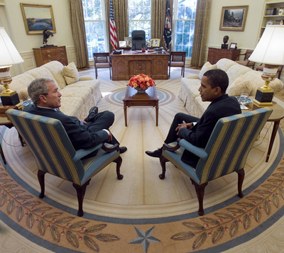 Bush and Obama in the Oval Office