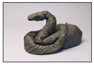 <i>Rattlesnake</i> made from one uncut rectangle of Thai unryu paper. Size: 8 inches. Image courtesy <a href='http://www.langorigami.com'>Robert J. Lang</a>.