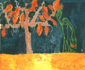 "Painting Trees", Mixed media and oil on canvas. Copyright: David Ruddock, March 1998.