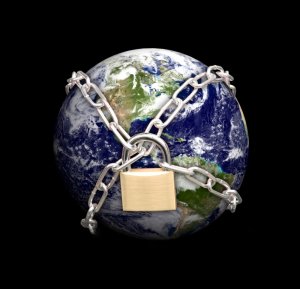 Earth with padlock around it