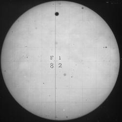 Photograph taken of the 1882 transit - Venus is the large dark spot near the top of the sun. <br><font size="-1">Image from <a href="http://www.nasa.gov">NASA</a></font>