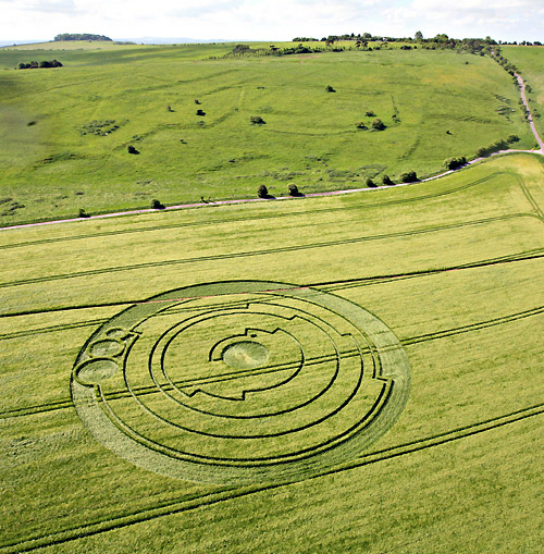 Barbury Castle crop circle denoting Pi. Crop Circle photos and reports courtesy The Crop Circle Connector (cropcircleconnector.com).