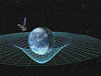 An artist's impression of Earth warping spacetime and GP-B. Image courtesy of the Marshall Space Flight Center.