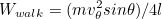 \begin{equation}  W_{walk} = (mv_{\theta }^2sin \theta )/4l \end{equation}