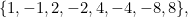 $\{ 1, -1, 2, -2, 4, -4, -8, 8\} ,$