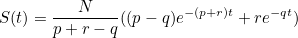\[  S(t)=\frac{N}{p+r-q} ( (p-q)e^{-(p+r)t} +re^{-qt})  \]