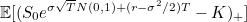 $\displaystyle  \mathbb {E} [ (S_{0} e^{ \sigma \sqrt{T} N(0,1) + (r-\sigma ^{2}/2)T } - K)_{+}]  $