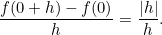 \[  \frac{f(0+h)-f(0)}{h} = \frac{|h|}{h}.  \]