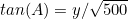 $tan(A) = y/\sqrt{500}$