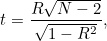 \[ t=\frac{R \sqrt{N-2}}{\sqrt{1-R^2}}, \]