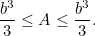 \[  \frac{b^3}{3} \leq A \leq \frac{b^3}{3}. \]