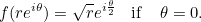 \[ f(re^{i\theta })=\sqrt{r}e^{i\frac{\theta }{2}} \; \; \; \mbox{if } \; \; \;  \theta =0. \]