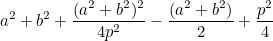 $\displaystyle  a^2+b^2 +\frac{(a^2+b^2)^2}{4p^2}-\frac{(a^2+b^2)}{2}+\frac{p^2}{4}  $