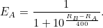 \[ E_ A = \frac{1}{1+10^{\frac{R_ B-R_ A}{400}}}. \]