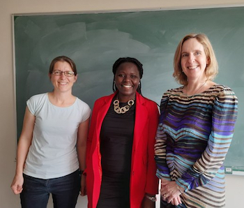 Fatumah Atuhaire  after her PhD viva, with Christine Currie and Rebecca Hoyle