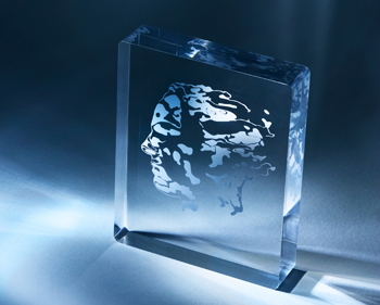 The Abel Prize logo in glass