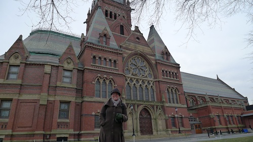 Rachel outside Memorial Hall, Cambridge, MA