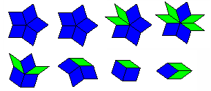 The eight vertex stars allowed in the Penrose rhomb tiling.