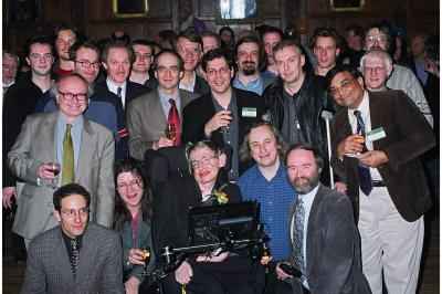 [IMAGE: Hawking and his students]