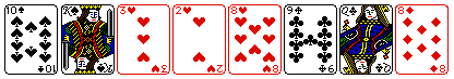 8 cards: 2 spades, 3 hearts, 1 diamond and 2 clubs