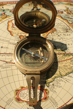 Compass on map