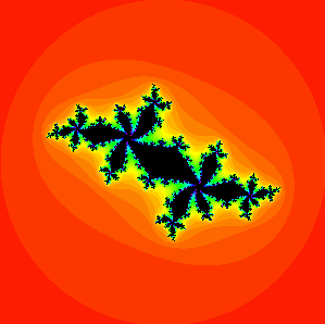 the filled Julia set for <i>c = -0.52 + 0.57i</i>, which lies in a period 5 bulb.
