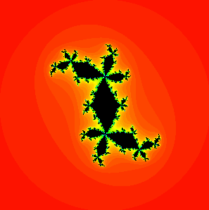 the filled Julia set for <i>c = 0.296 + 0.55i</i>, which lies in a period 4 bulb.