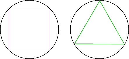 Square inscribed in a circle. Equilateral triangle inscribed in a circle