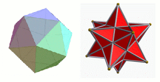 A stellated dodecahedron and an icosahedron