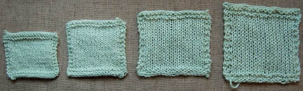 Squares knitted at different tensions