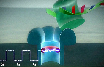 DNA passing through a nanopore.