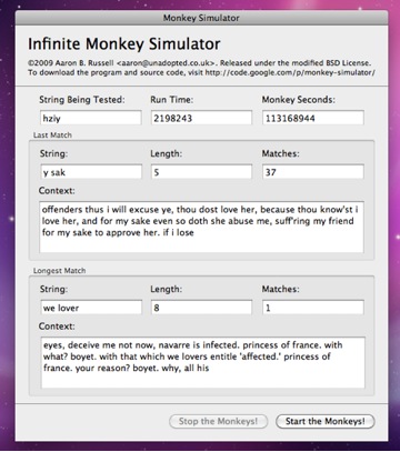 A screenshot from the Monkey Simulator programe