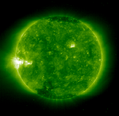 A false-colour picture of the sun taken by the Extreme ultraviolet Imaging Telescope (EIT) on SOHO.