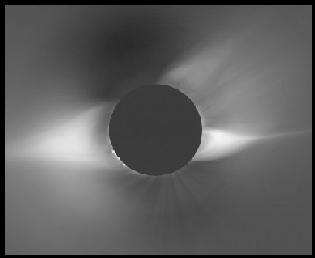 Figure 1: Solar corona at eclipse, 3 Nov. 1994, Putre, Chile. (Photo c/o High Altitude Observatory, NCAR, Boulder, Colorado, USA.)