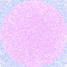 Random dots falling inside (pink) and outside (blue) a circle.
