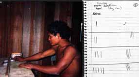 PirahÃ£ tribe member doing an arithmic test