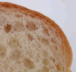 The crust on bread can be characterised by the increased density towards the surface.