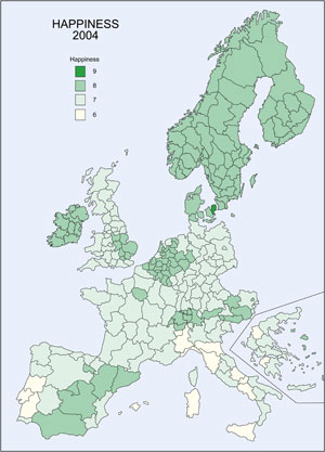 Happiness ratings by region. (Figure by Aslam and Corrado, 2007. Used with permission)