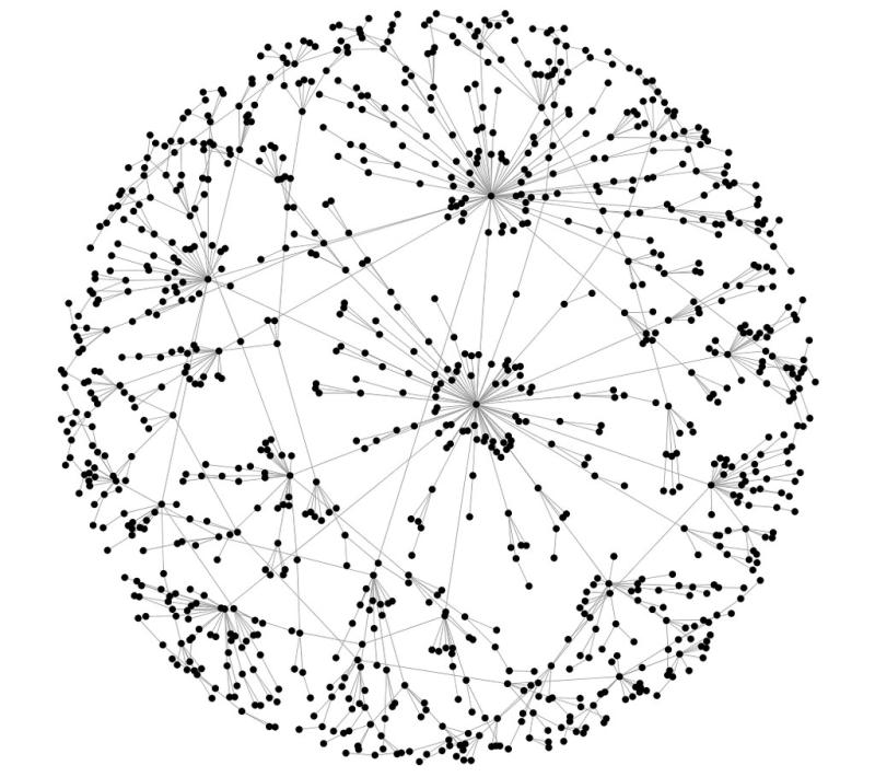 Black circles attached in a network with lines between them