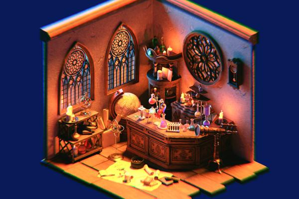 Dimly Lit Alchemy Laboratory