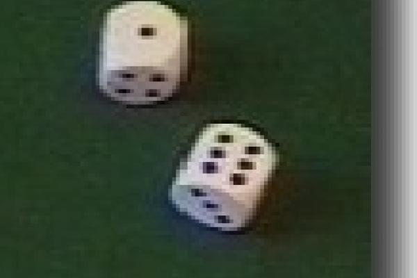 pair of dice, one showing one and the other six
